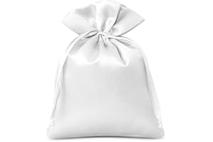 SAKETOS Satin Beutel Säckchen Stoffsäckchen mit Zugband Satinbeutel Säckchen mit Zugband Geschenkbeutel Säckchen Schmuck Beutel Geschenk Säckchen Schmuckbeutel I 10 Stück 10 x 13 cm – Weiß