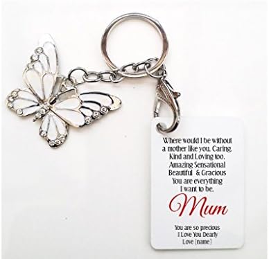 Personalised Mum Butterfly Keyring. Birthdays, Christmas, Mother's Day, Weddings, Special Occasions. Personalised details required