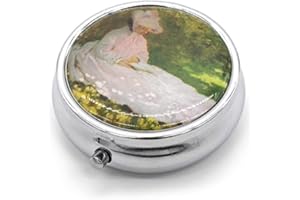 MEDIPILL - Mini boîte à médicaments ronde | Petit distributeur de pilules de voyage | 3 compartiments sécurisés | Design Monet | Métal durable | Français (Une Pièce)