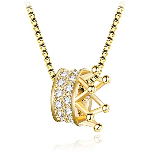 Preisvergleich Produktbild ZZD Einfache und stilvolle s925-Sterlingsilber-Schlüsselbeinkette, Diamantkrone anhängende weibliche Goldkette