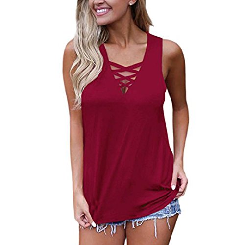 Ladies Beach Sport Vest Tops Kanpola Women's Summer Sexy Sleeveless V Neck Bandage Criss Cross Cami Tank Top T-Shirt