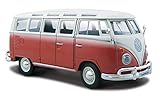 Maisto VW Bus Samba: Originalgetreues Modellauto VW T1 mit Vordertr und Heckklappe zum ffnen, Mastab 1:25, Fertigmodell, 17 cm, rot-wei (531956) - 