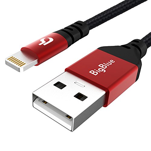 BigBlue 1 Meter Aramidfaser & doppelt Nylon umflochtenes Lightning zu USB Kabel, super schlanker Lightning Stecker, Apple MFI zertifiziert, Ladekabel / Datenkabel, Sync-Kabel für iPhone, iPad usw, in rot - 2