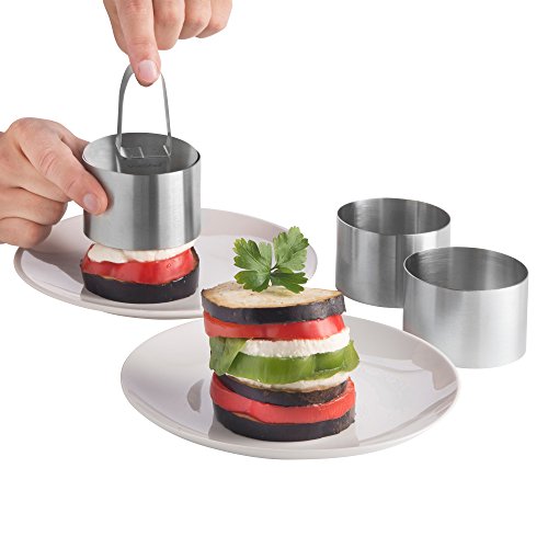 VonShef 4-teiliges Set Professionelle Speiseringe Rösti Ringe zum Kochen und Präsentieren mit Stamp - 4