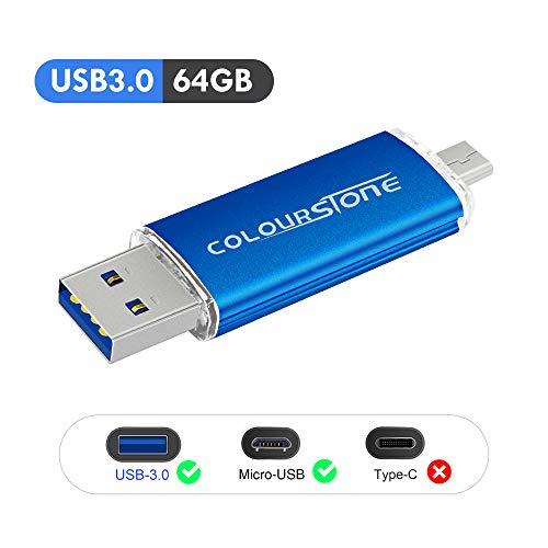 Memoria USB 3.0 64GB, Colourstone Dual Drive Mini USB Stick Pendrive Portatile Compatibile con Samsung Huawei Smartphones e Tablet Memory Esterno (Blu3.0-64GB)