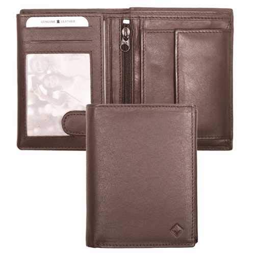 Espaciosa Cartera Hombre con Monedero de Piel auténtica - 11 Ranuras para Tarjetas, 3 visores para DNI/Fotos y Bolsillo con Cremallera, en marrón