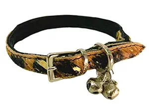 Ultra Soft Real Leather Cat & Puppy Dog Collar. Real Hairon Leather Upper & Sheep Leather Lining . Break Away Safety Elastic. Detachable Handcrafted Ringing Bells.