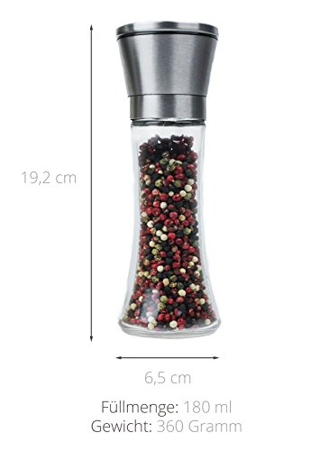 Design Salz und Pfeffermühle (2er-Set) mit einstellbarem Keramik-Mahlwerk – aus Edelstahl – Auch geeignet als Salzmühle und Gewürzmühle - 3