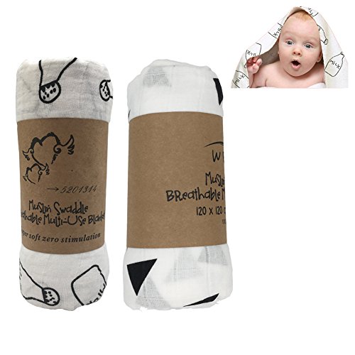 2 mantas de muselina para bebé recién nacido, unisex, 120 x 120 cm (Diseño de Botella de bebé y triángulo)