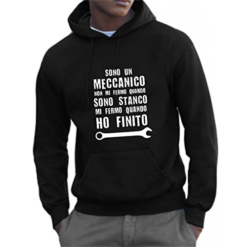 bemode Felpa Uomo Cappuccio Un Meccanico Si Ferma Quando FINISCE (XL, Nero)