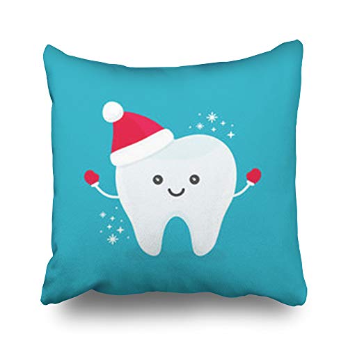 InnoDIY Throw Pillow Covers Emotions Cute Happy Smiling Santa Funny Tooth Christmas Holidays Concept Pillowslip Square Size 18 x 18 Inches Cushion Cases Pillowcases
