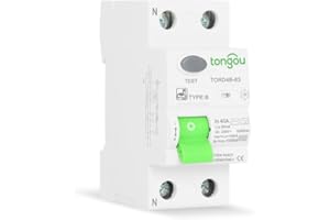 Solar+More Disjoncteur Différentiel Type B AC/DC / 40 A - 30 mA / 2 Pôles / 10KA / 230V / Chargeur Voiture Électrique/Disjoncteur Différentiel TONGOU (2P 40A 30mA)