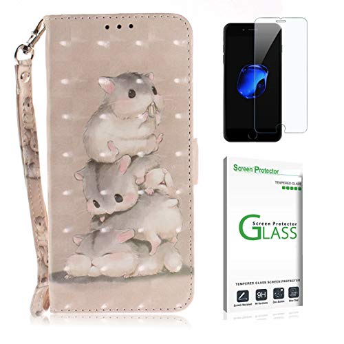Penlicraft Nokia 7 PLUS Case Screen Protector,Nokia 7 PLUS Wallet Case, Magnetic Flip PU Leather [Soft Inner] Cute Lovely Animal Smooth Glitter [3D Surface] Case For Nokia 7 PLUS (Hamster)