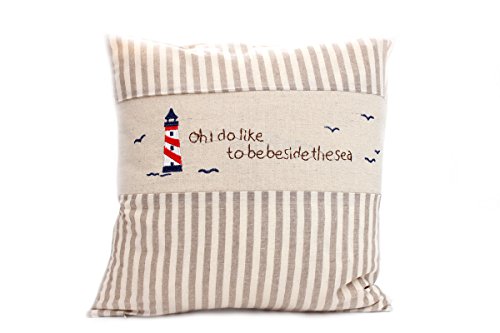 Kissenbezug Heinke 40x40cm Kissenhülle maritim Leuchtturm vintage Sommer Streifen grau weiß gestreift Leinen Leinenoptik Dekokissen