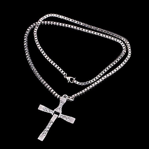 Lijiangshop Fast & Furious Brave Mens Cross Pendant Necklace Chain Crystal Silver