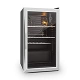 Funcionamiento silencioso, fácil de limpiar y de bajo consumo energético. Carcasa negra con asa, puerta de acero inoxidable y vidrio panorámico con aislamiento doble. Regulador de temperatura con 5 niveles.
