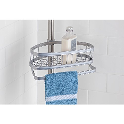 InterDesign York Teleskop Duschregal | mit Handtuchhalter und Haken | hochwertige Duschablage ohne Bohren | vierfacher Duschkorb für mehr Stauraum | Metall silber lackiert - 6