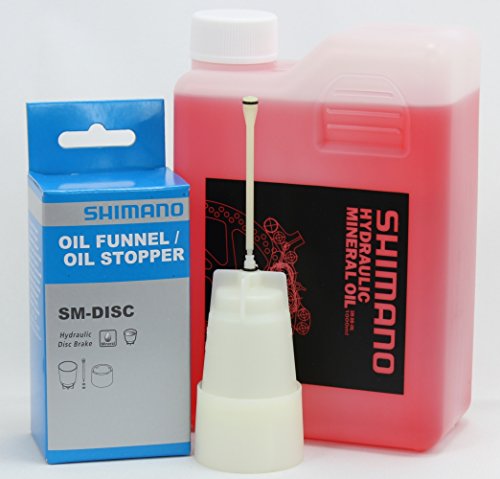 Shimano Mineralöl SET für Scheibenbremsen Öl 1000 ml / 1L inkl. Öl Trichter Stopper