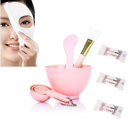 DIY Facial Mask Tool Mask bowl Kit Set Facial Care Beauty Mixing Tool Sets Including Bowl Silicon Mask Brush Measuring Spoon and 3 Mask Paper 9 in 1 Set Pink (Pink)