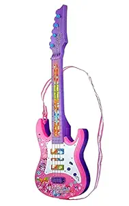 DRYSTONE Kids Guitar Musical Toy with Microphone - 17 Inches - Music and Lights - Pink