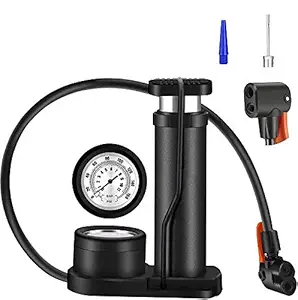 FIZLOZ 140 PSI Bike Pump Mini Bike Floor Pump Foot Activated Bicycle Pump Portable Bike Pump Bike Tire Pump Universal Presta & Schrader Valves Aluminum Alloy Barrel Free Gas Needle(Multi Color)