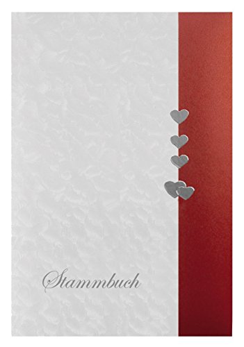 Stammbuch OLIVIA, weiß/rot, Designmaterial, Herzen in Silber, Stammbuchformat (70190RW)