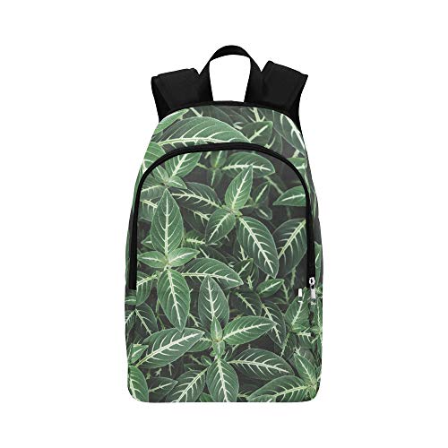 Green Leaves with White Lines Pattern Background P Casual Daypack Travel Bag College School Backpack for Mens and Women