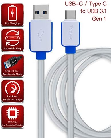 MobiBax USB-C to USB-A 3.1 (Gen 1) Cable Fast Speed Charge Data Transfer Sync Premium Quality Compatible Type C USB-C Cable for Infinix Zero 5 Pro [WHITE/BLUE 2m Cable] G01 2.0m