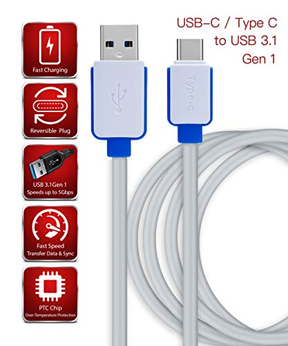 MobiBax USB-C to USB-A 3.1 (Gen 1) Cable Fast Speed Charge Data Transfer Sync Premium Quality Compatible Type C USB-C Cable for Infinix Zero 5 Pro [WHITE/BLUE 3m Cable] G01 3.0m