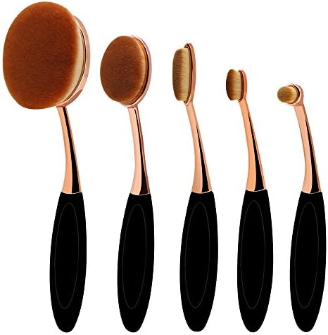 Makeup Brushes，Mermaid Professional 5Pcs Oval Makeup Brush Set Toothbrush  Eyeshadow Foundation Powder (5Pcs-Gold)