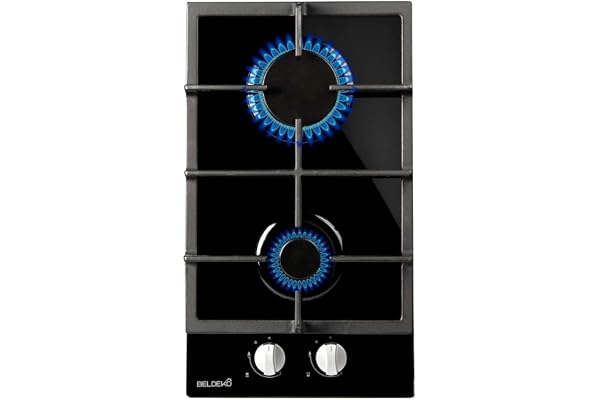 BELDEKO - Plaque de cuisson Gaz verre noir 2 feux - 4000W - Gaz ville et bouteille