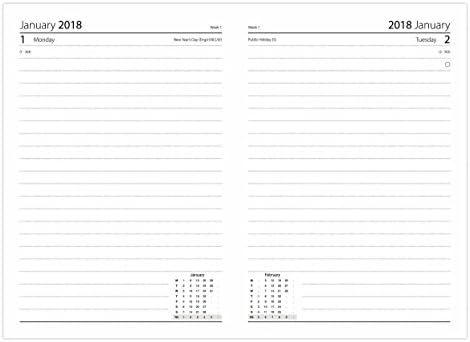 A5 2018 One Day to Page Diary with Full Page of Saturday & Sunday Hardback Cover - Blue