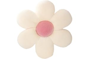 LATRATPoduszka tatami podłogowe w kształcie kwiatu, dekoracja do siedzenia, na podłogę, dla pokoju, śliczna pluszowa poduszka na podłogę do sypialni, na sofę, krzesło, biała i różowa, 40x