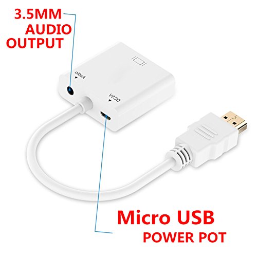 lucklystar HDMI-auf-VGA-Adapter, 1080P HDMI Männlich auf VGA Weiblich Video Konverter Kabel mit Audio-Port und Micro-USB Ladeanschluss für PC Laptop HDTV Beamer und anderen HDMI Geräten - 3