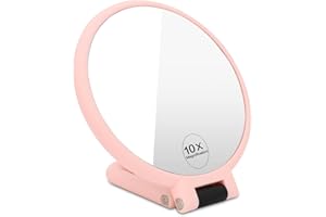 LUPATDY Handspiegel mit 10X Vergrößerung 360 Grad Drehbar Doppelseitiger Schminkspiegel Klappbar Stellspiegel mit Griff Rund Reisespiegel Kosmetikspiegel Tischspiegel