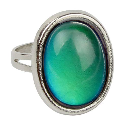 Plata De epoca ¢nimo Ovalada Emocion Anillo Sensacion De Cambio De Color Ajustable