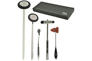 Ynr Angleterre Tromner Neurologique Reflex Hammer 5 Piece Ensemble avec Boîte - Wartenberg Roulette, Buck Hammer, Taylor Queen Place et Babinski - Test