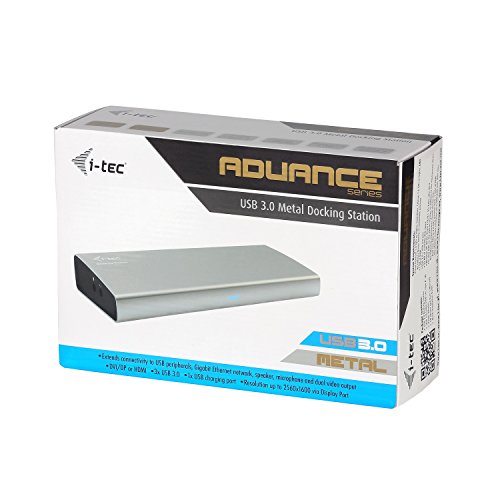 i-tec USB 3.0 Dual Docking Station Metal für Tablets und Notebooks DVI-I / HDMI oder Display Port Full HD+ bis 2560×1600, Gigabit Ethernet, 3x USB 3.0 Port davon 1x USB 3.0 Ladeport für Smartphone oder Tablet, Audioausgang, Mikrophoneingang, Für Notebook Ultrabook Tablet-ab WIN 8.0 - 9