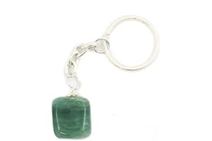 Wild Therapies Green Aventurine TUMBLE STONE Keyring - Healing Stone - Attracts Wealth and Prosperity, Creativity, Imagination, Dispels Negative energy - Green Aventurine Stone Keyring