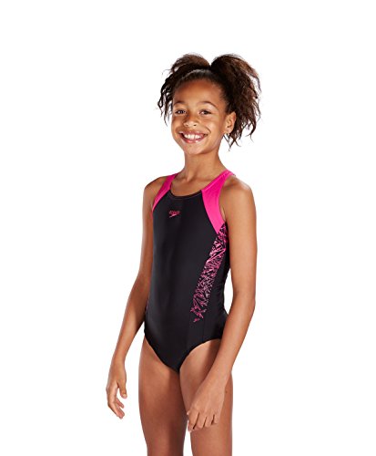 Speedo Mädchen Boom Splice Muscleback, Black/Electric Pink, 32″ (13 yrs) - 2
