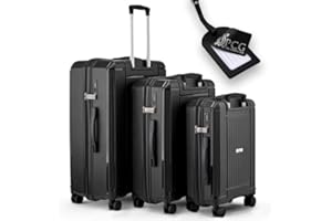 PCG THE HARD CASE Koffer Set [Schwarz 3-teilig] - Premium Hartschalenkoffer-mit TSA Schloss-4 Rollen-Leichter Reisekoffer- robust & stabil -Trolley mit Teleskoparm