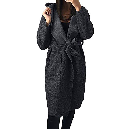Preisvergleich Produktbild Felicove Adies Jacke, Frauen einfarbige Jacke Flauschiger Kapuzenmantel Lange Strickjacke Winter Gürtel Grabenjacke Langarm Winterjacke Mode Mäntel Jacken Freizeit RegenjackeJacke