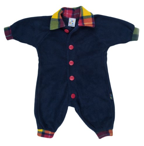 TRP201 CozyBear Navy & Tartan Fleece Romper Suit - age 6 to 12 months