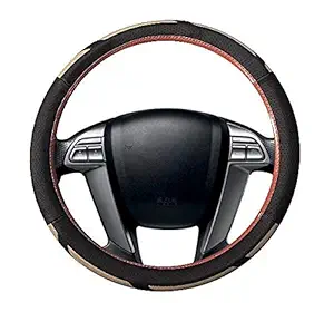 CARIZO Car Steering Wheel Cover | Microfiber Leather | Breathable, Anti Slip | Odourless | Raptor Series | Black & Beige for Maruti Alto 800 (Type-II) 2016-2018