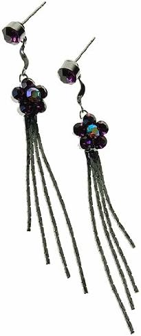 Daisy Flower Long Drop Earrings with Pink & Amethyst Swiss Crystal Elements, Silver Rhodium Plated & Nickel Free Jewellery. Great Gift Idea Under £5 for Christmas & Anniversary by Janeo Jewels