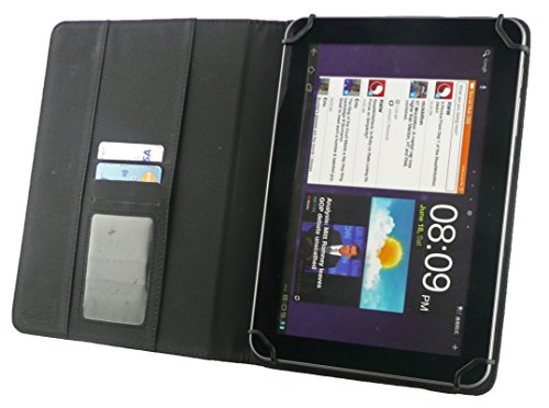 Emartbuy® Schwarz Stylus + Universalbereich ( 8 – 9 Zoll ) Schwarz Carbon PU Leather Multi Winkel Folio Executive Case Cover Wallet Hülle Schutzhülle mit Kartensteckplätze Geeignet für Gigaset QV830 8 Zoll Tablet - 6