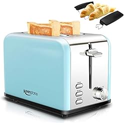 Grille Pain, Keenstone Grille Pain 2 Fentes Extra Larges Inox, 6 Niveaux de Brunisage Réglable, Fonction Annuler/Décongeler/Réchauffer avec Support Grill et Ramasse Miettes Amovible 825W Bleu