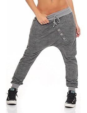 malito Damen Jogginghose mit Knopfleiste | Sporthose meliert | Baggy zum Tanzen | Sweatpants – Trainingshose 7398