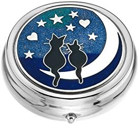 Really Nice Large Pill Box - 3 Compartment - Cats on Moon Design - Enamelled Pewterware - 5cm
