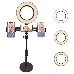 Powerpak 6 inch LED Ring Light with Three Phone Position Live Broadcast Holder Kit for Camera Smartphone YouTube Video Shooting and Makeup TIK Tok Musically Vigo (L6P3)